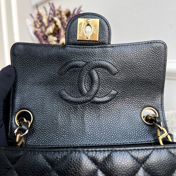 Authentic Chanel Classic Square Black Caviar Leather Mini Crossbody Bag B0846 - Picture 10 of 16